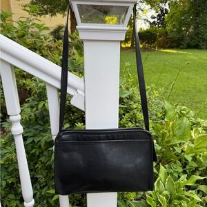 Vintage 90s Black Real Leather Shoulder Handbag Swagger Bag